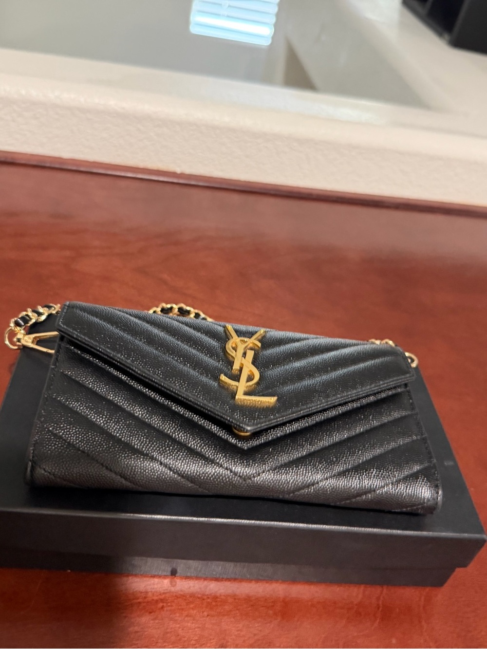 Yves Saint Laurent Black Quilted Leather Wallet on Chain with Gold Hardware - Picture 13 of 15